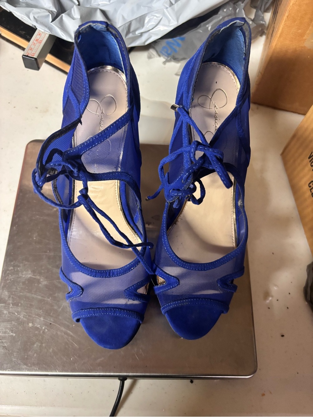 Cobalt Blue Jessica Simpson Lace-Up Peep Toe Heels